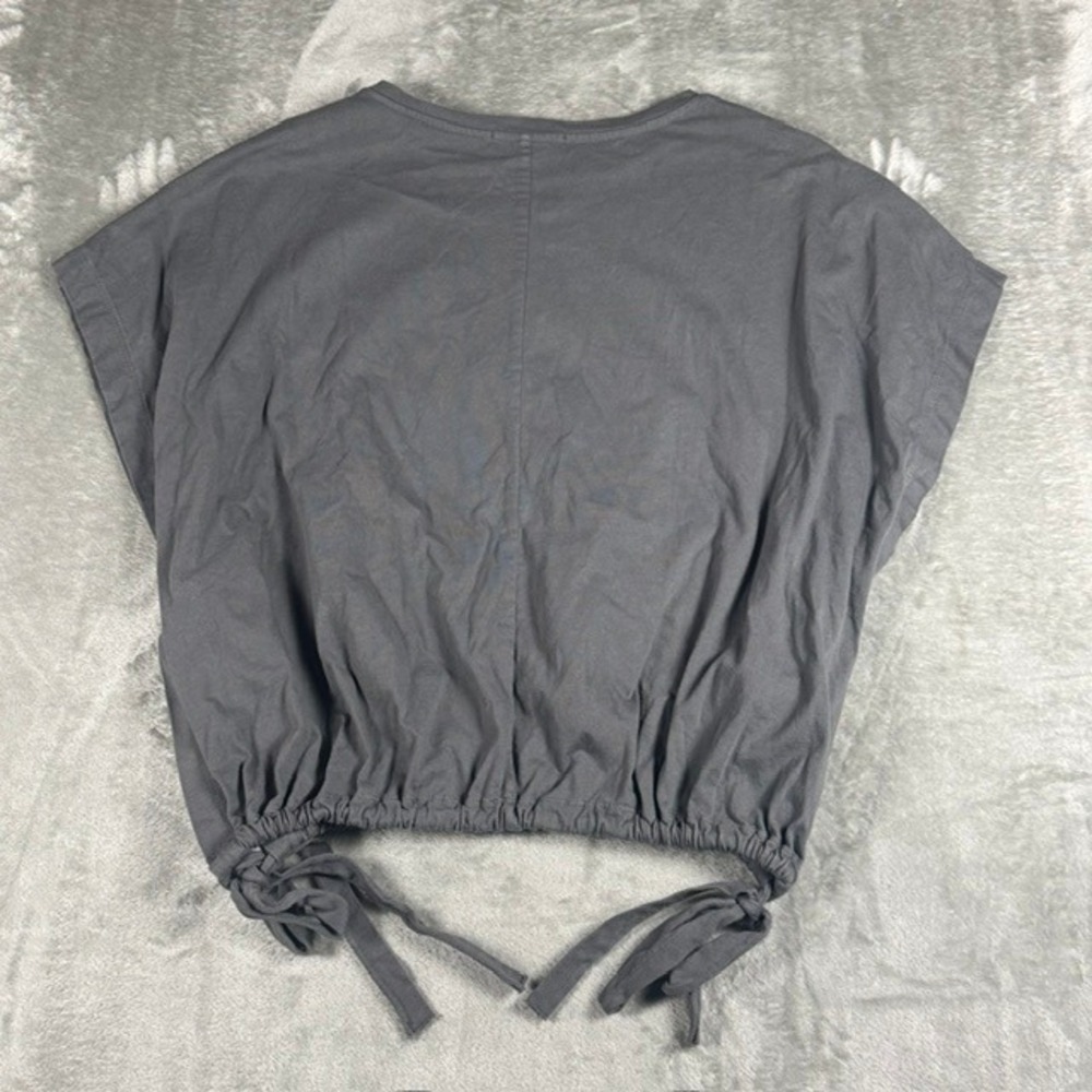 Eri‎ + Ali Top Womens Medium Gray Side Tie Cinched Hem Cotton Blouse - Picture 2 of 9